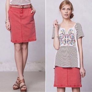 Anthropologie Holding Horses Red Denim Pencil Skirt Size 27